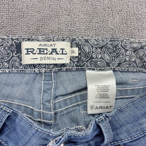 Ariat Jeans Mens 32x34 Blue Real Denim Real Straight Distressed (Measures 34x34) - Picture 5 of 10